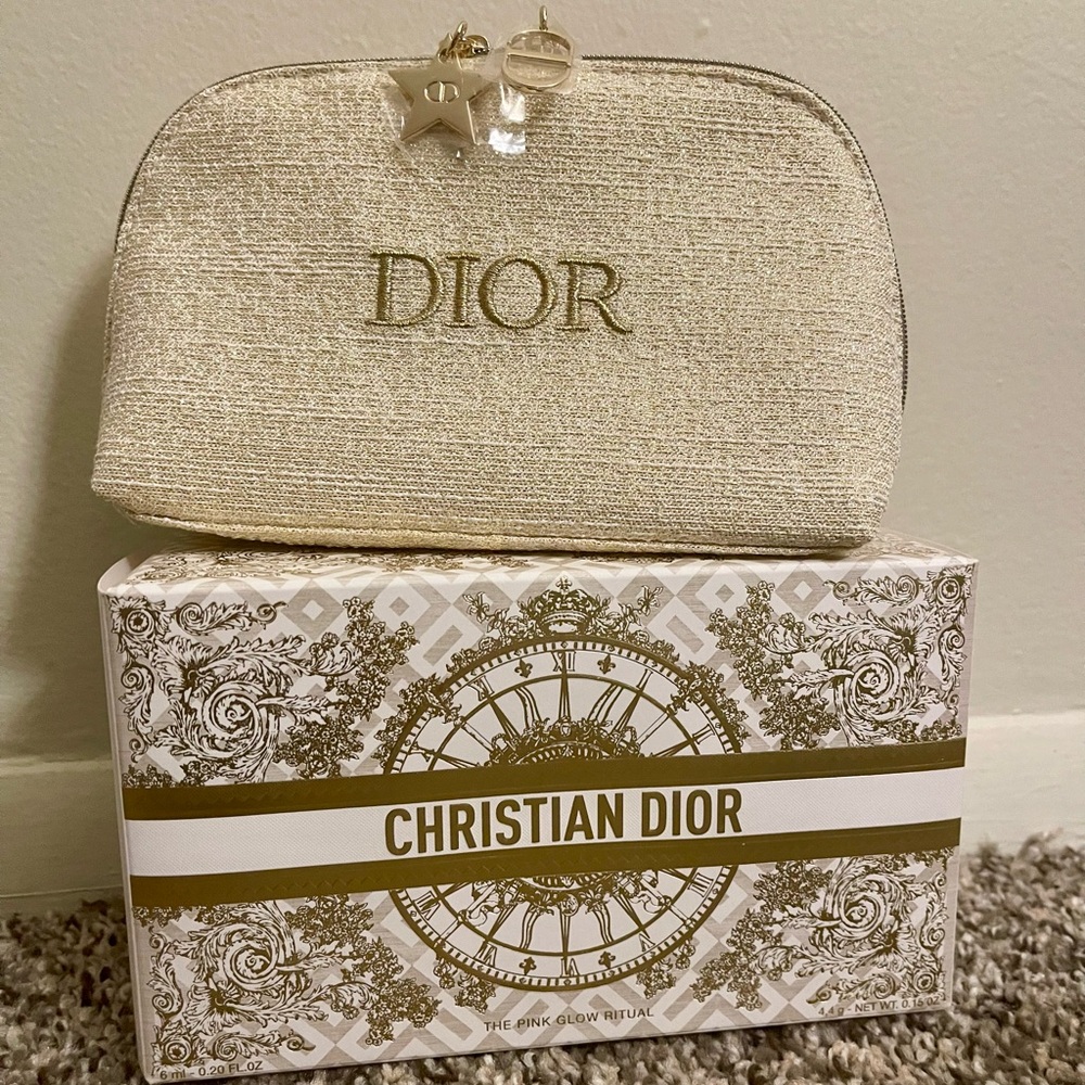 Dior gold cosmetic bag